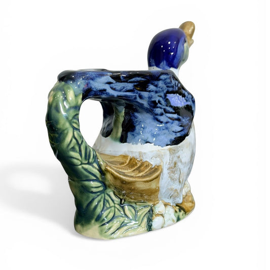 Vintage Majolica Style Duck Pitcher / Planter – Hand-Painted Ceramic Mallard
