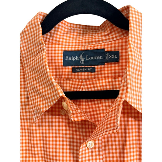Men's Ralph Lauren Orange Checkered Button Up - Relaxed Fit XXL