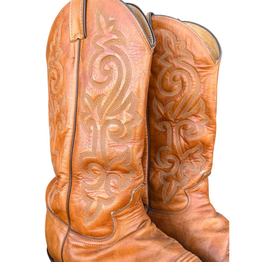 Vintage Justin Tan Leather Boots | Women’s Size 12 B | Classic Western Cowboy Boots | Made in USA