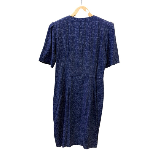 Vintage 90s Navy Polka Dot Pearl Button Front Dress | Break Loose | Minimalist Midi Dress | Classic Preppy