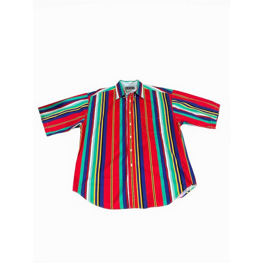 Vintage Deep River Colorful Stripe Button-Up Shirt 90s Bright Festival L