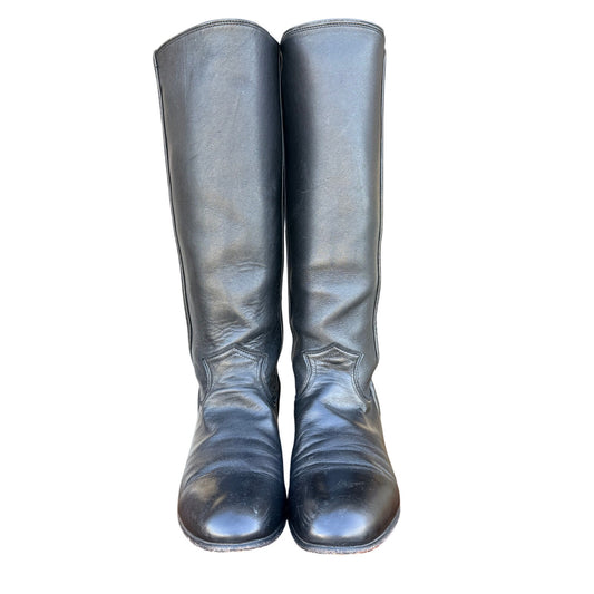 Vintage Justin Black Leather Boots | Tall Western Riding Boots | Made in USA | Size 8.5 B