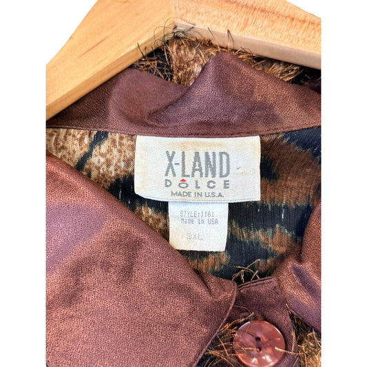 Vintage X-Land Dolce Tiger Print Furry Blouse 3XL USA Made Statement Animal Print Top