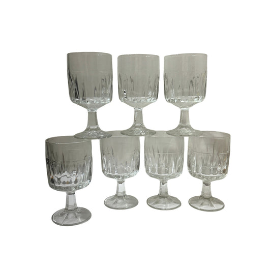 Vintage Libbey DuraTuff Winchester Stemware Glasses – Set of 7 | 8 oz Goblets | Textured Barware