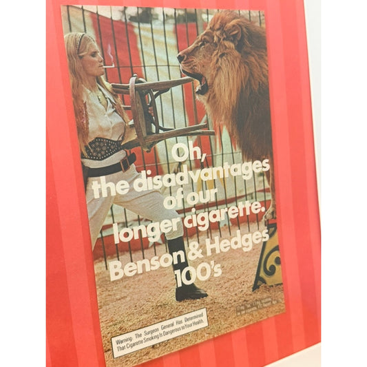 Vintage Benson & Hedges 100’s Advertisement – Circus Lion Retro Wall Art Framed