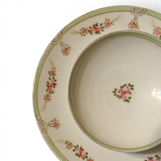 Antique Nippon Hand-Painted Tidbit Trays | Pink Roses (Set of 2, c. 1891–1921)