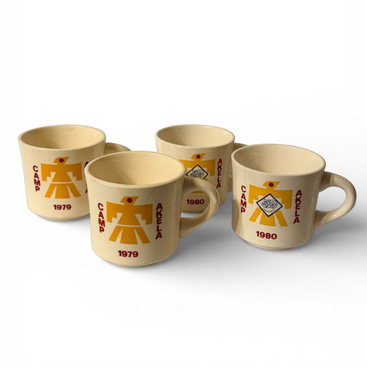 Vintage Cub Scouts Camp Akela Mugs (1979–1980) | BSA Memorabilia (Set of 4)