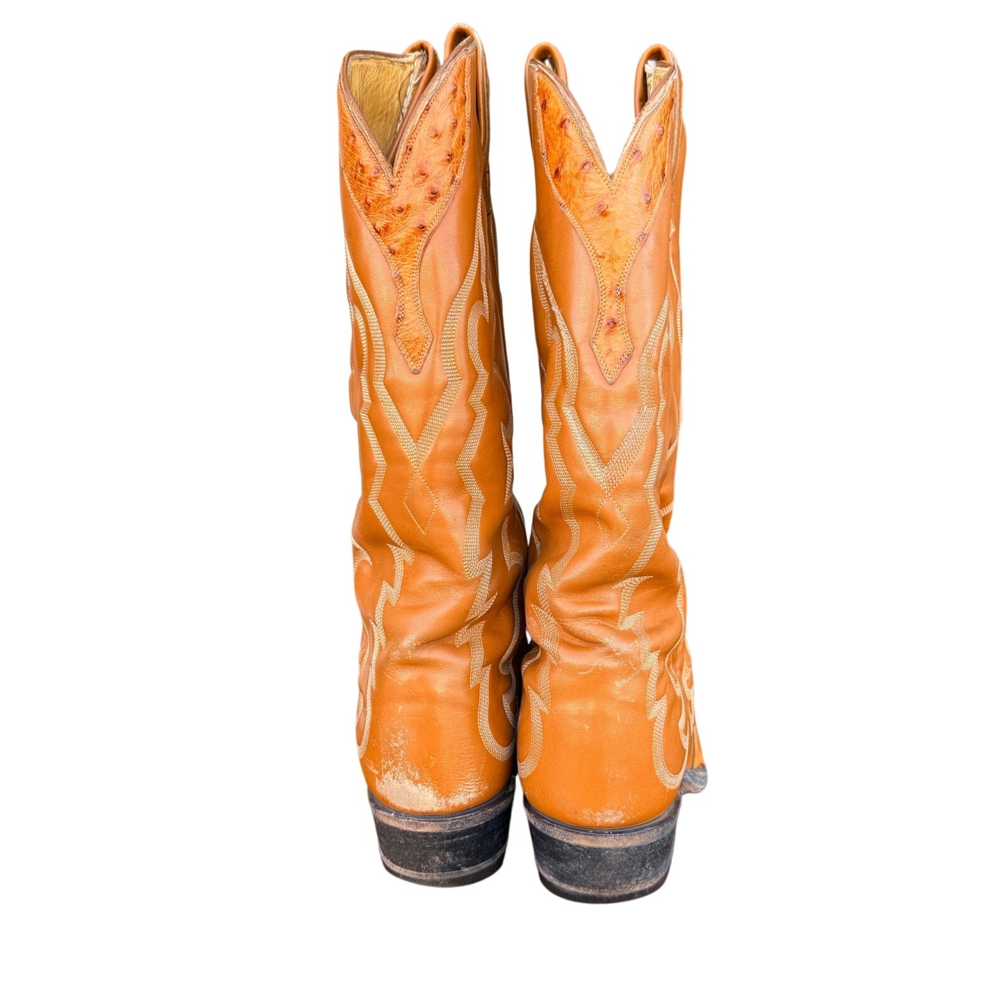 Vintage 1980's Tony Lama Ostrich Boots | Cognac Leather Western Boots | Made in USA | Size 8.5 D