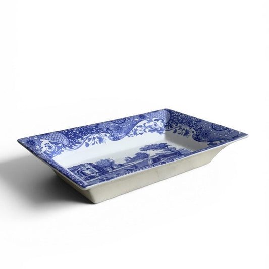 Spode “Italian” Blue & White Rectangular Tray – England Transferware Dish – Trinket / Catchall