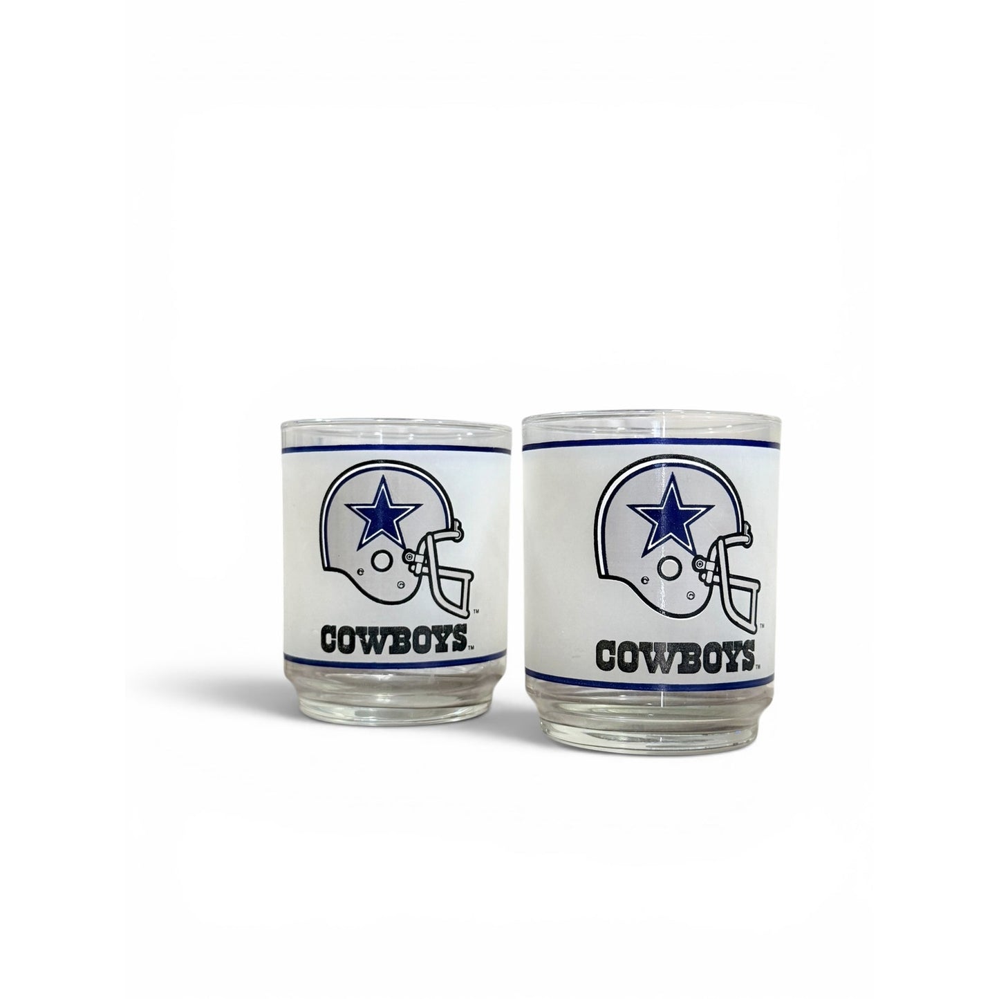 Vintage Dallas Cowboys NFL Mobil Glass Tumblers Set of 2 | 80s Football Barware