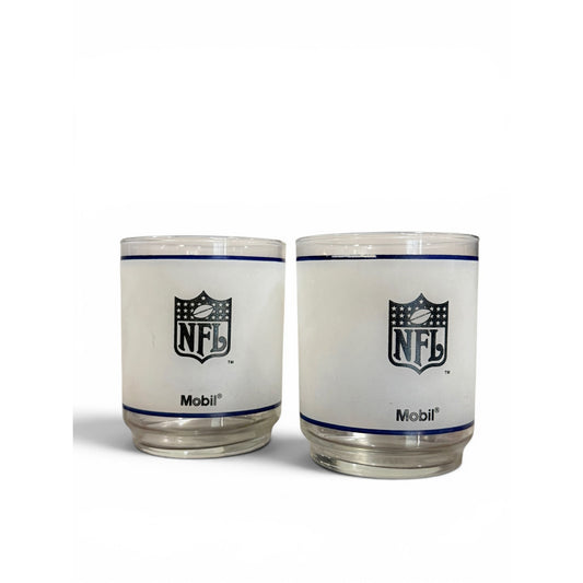 Vintage Dallas Cowboys NFL Mobil Glass Tumblers Set of 2 | 80s Football Barware