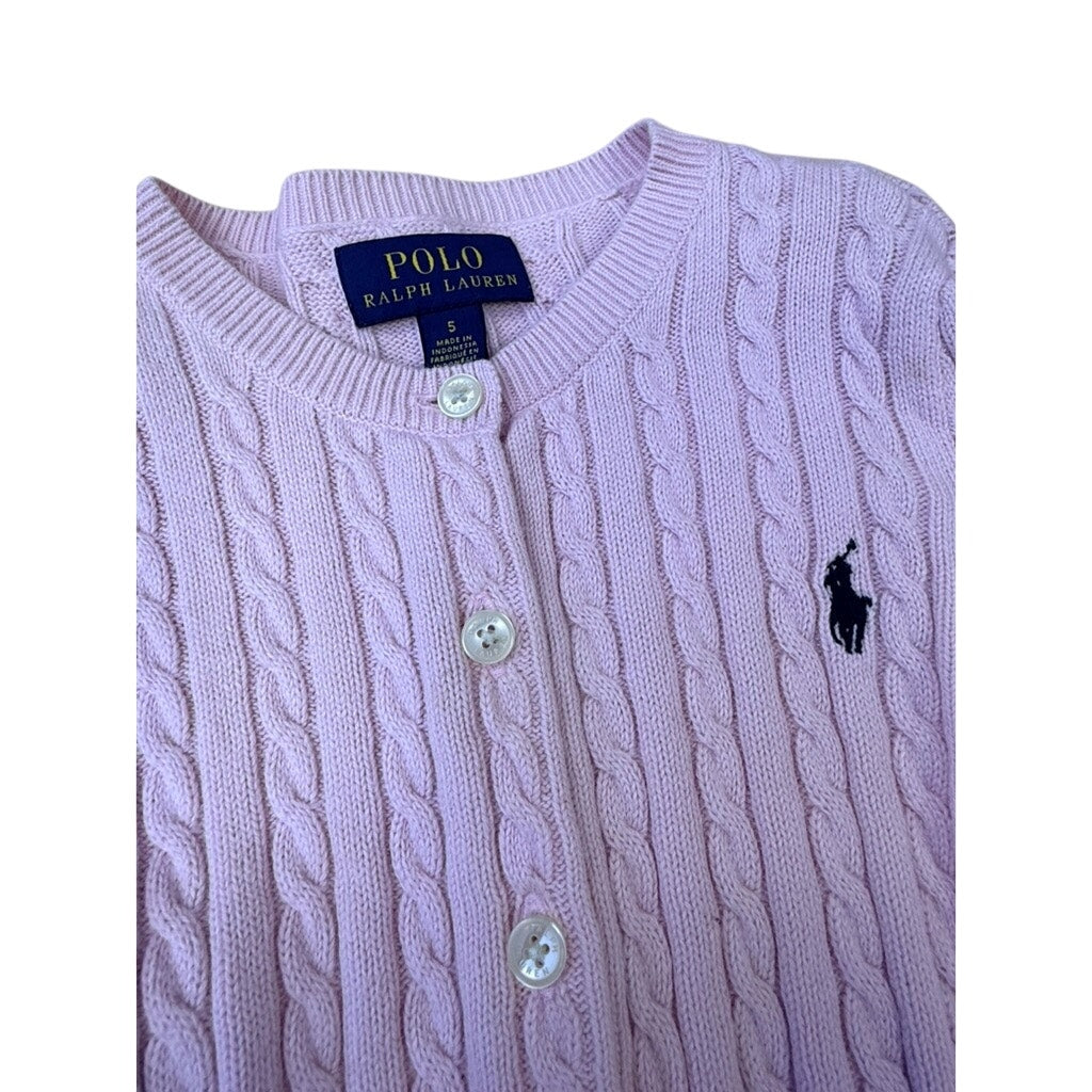 Polo Ralph Lauren Girls Pink Cable Knit Cardigan Size 5 Classic Preppy Sweater
