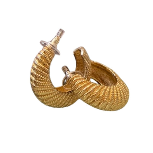 Vintage 80's Gold Textured Hoop Earrings | Chunky Ribbed Statement Hoops