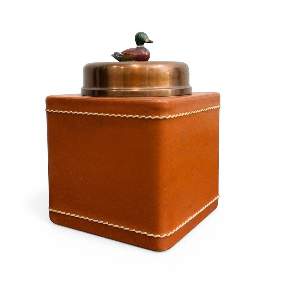 Vintage Duck-It Mallard Cigar Humidor – Faux Leather Box w/ Duck Lid, Mid-Century Barware