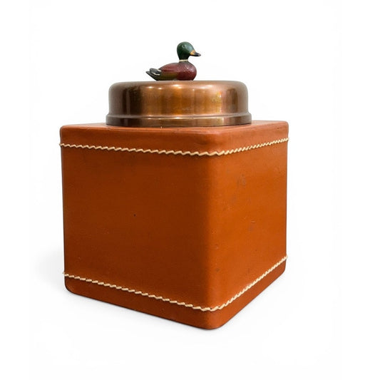 Vintage Duck-It Mallard Cigar Humidor – Faux Leather Box w/ Duck Lid, Mid-Century Barware