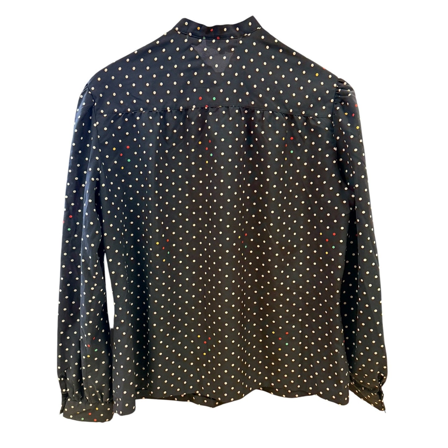 Vintage 80s Polka Dot Blouse Secretary Bow Tie Top Black White Retro Lady Manhattan Size 16