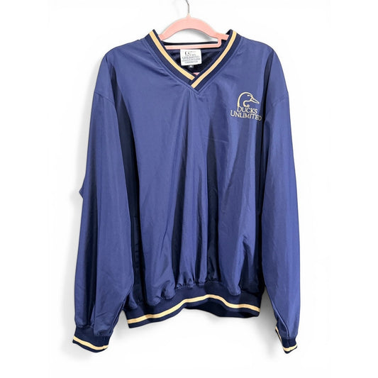 Vintage Ducks Unlimited V-Neck Pullover Windbreaker Navy Blue XL Hunting Outdoor