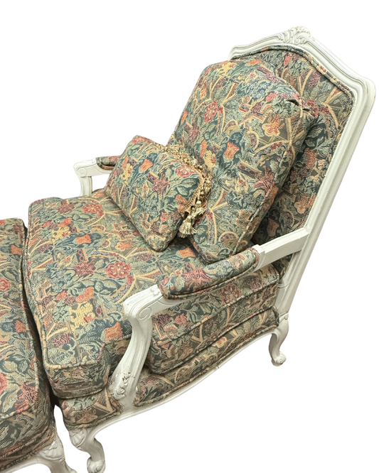 Vintage French Provincial Tapestry Chair & Ottoman