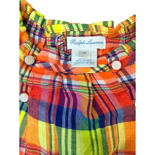 Ralph Lauren Baby Plaid Top 9M Multicolor Check Button Detail Long Sleeve Shirt
