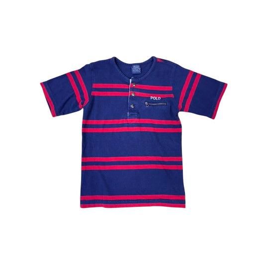 Polo Ralph Lauren Boys Size 7 Navy Red Stripe Polo Shirt 100% Cotton Classic Logo