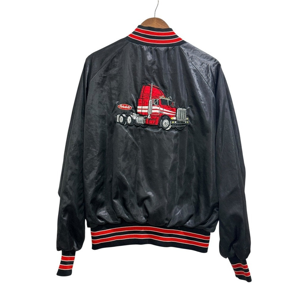 Vintage Peterbilt Satin Bomber Jacket Tonkin Inc Embroidered Semi Truck Rare Trucker Jacket