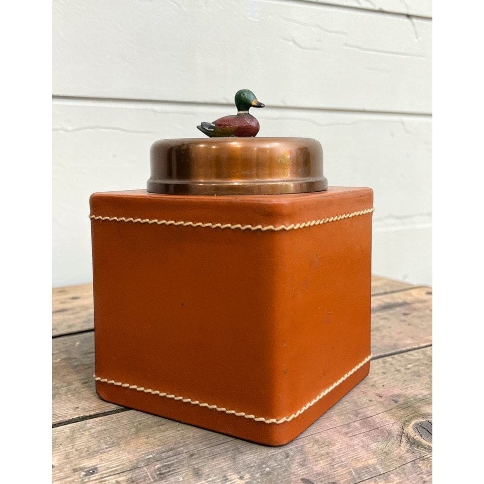 Vintage Duck-It Mallard Cigar Humidor – Faux Leather Box w/ Duck Lid, Mid-Century Barware