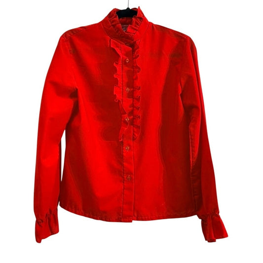 Vintage 70s Katos Red Ruffle Blouse | High Neck Romantic Retro S/M