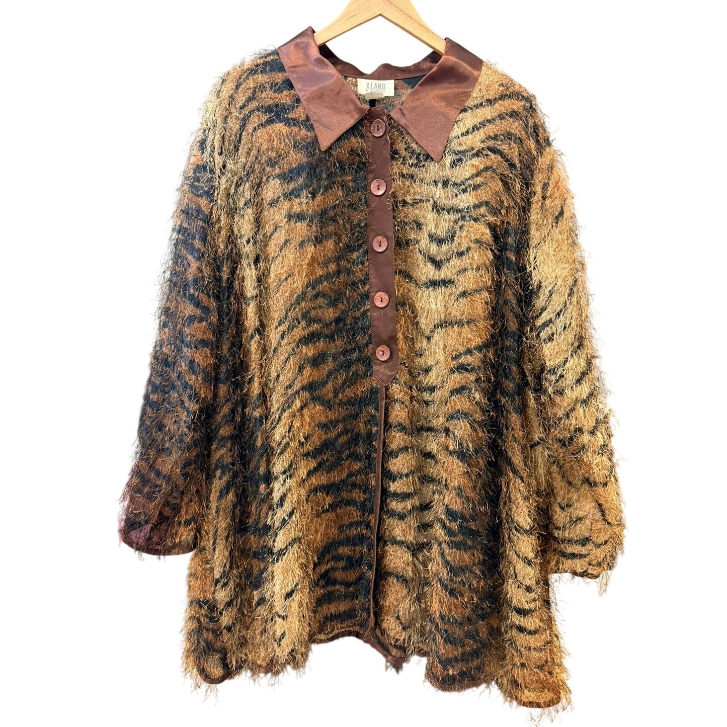 Vintage X-Land Dolce Tiger Print Furry Blouse 3XL USA Made Statement Animal Print Top