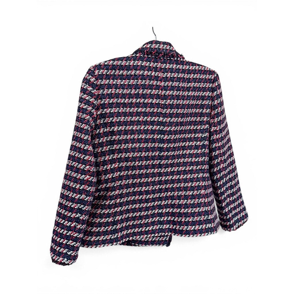 Ann Taylor Tweed Blazer Size 6 Red Navy White Textured Jacket Classic Chic