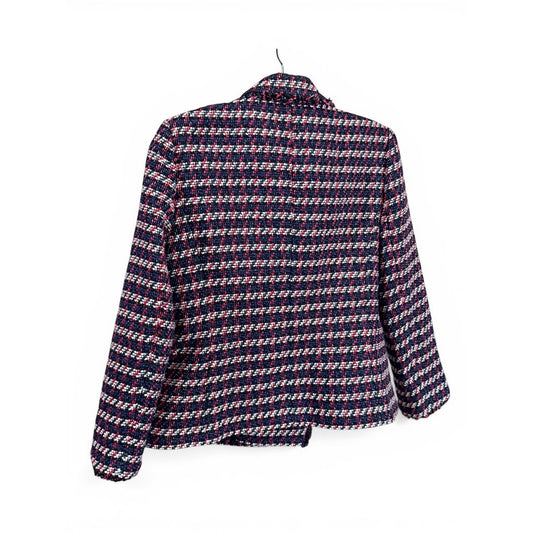 Ann Taylor Tweed Blazer Size 6 Red Navy White Textured Jacket Classic Chic