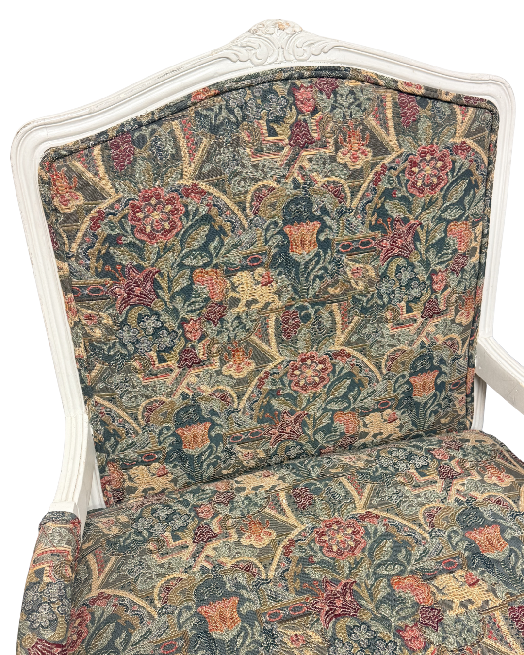 Vintage French Provincial Tapestry Chair & Ottoman