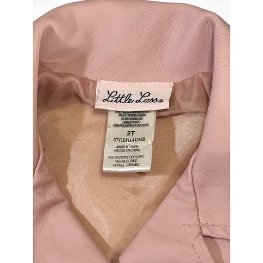 Y2K Little Lass Pink Faux Leather Moto Jacket Toddler 2T Biker Style