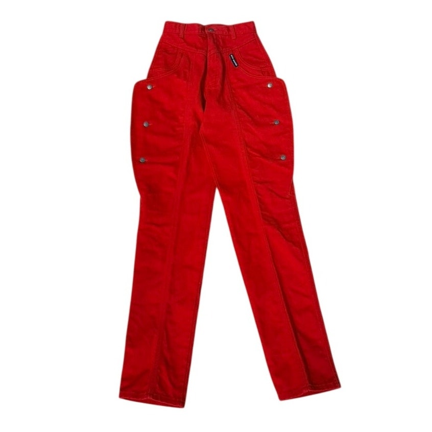 Vintage Rocky Mountain Red Western Jeans Snap Panel High Rise 80s USA 27x36