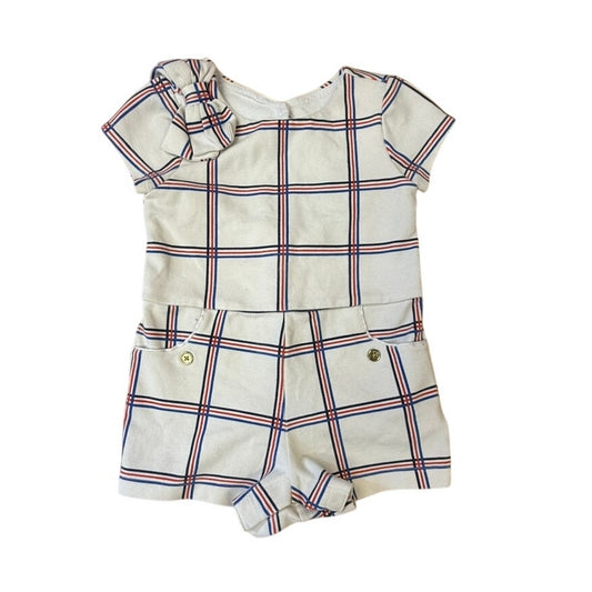 Janie and Jack Plaid Bow Romper 12–18M Patriotic Red White Blue Baby Outfit