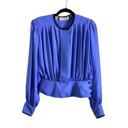 Vintage Josephine Cropped Blouse – Periwinkle Blue Pleated Top (1980s)