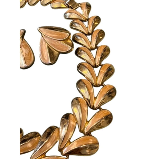 Vintage Gold Tone Leaf Necklace & Earrings Set | 80's Jewelry Set