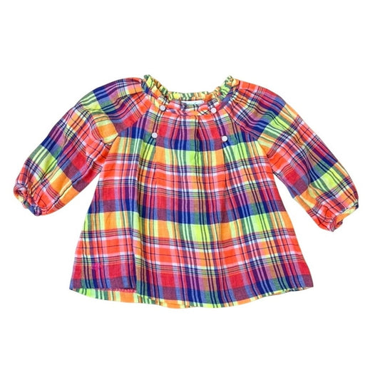 Ralph Lauren Baby Plaid Top 9M Multicolor Check Button Detail Long Sleeve Shirt