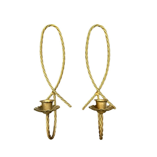 Vintage Brass Wall Candle Sconces Set of 2 | Twisted Rope Metal | Mid Century