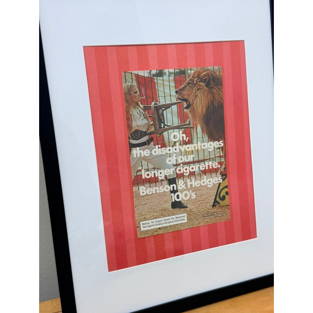 Vintage Benson & Hedges 100’s Advertisement – Circus Lion Retro Wall Art Framed