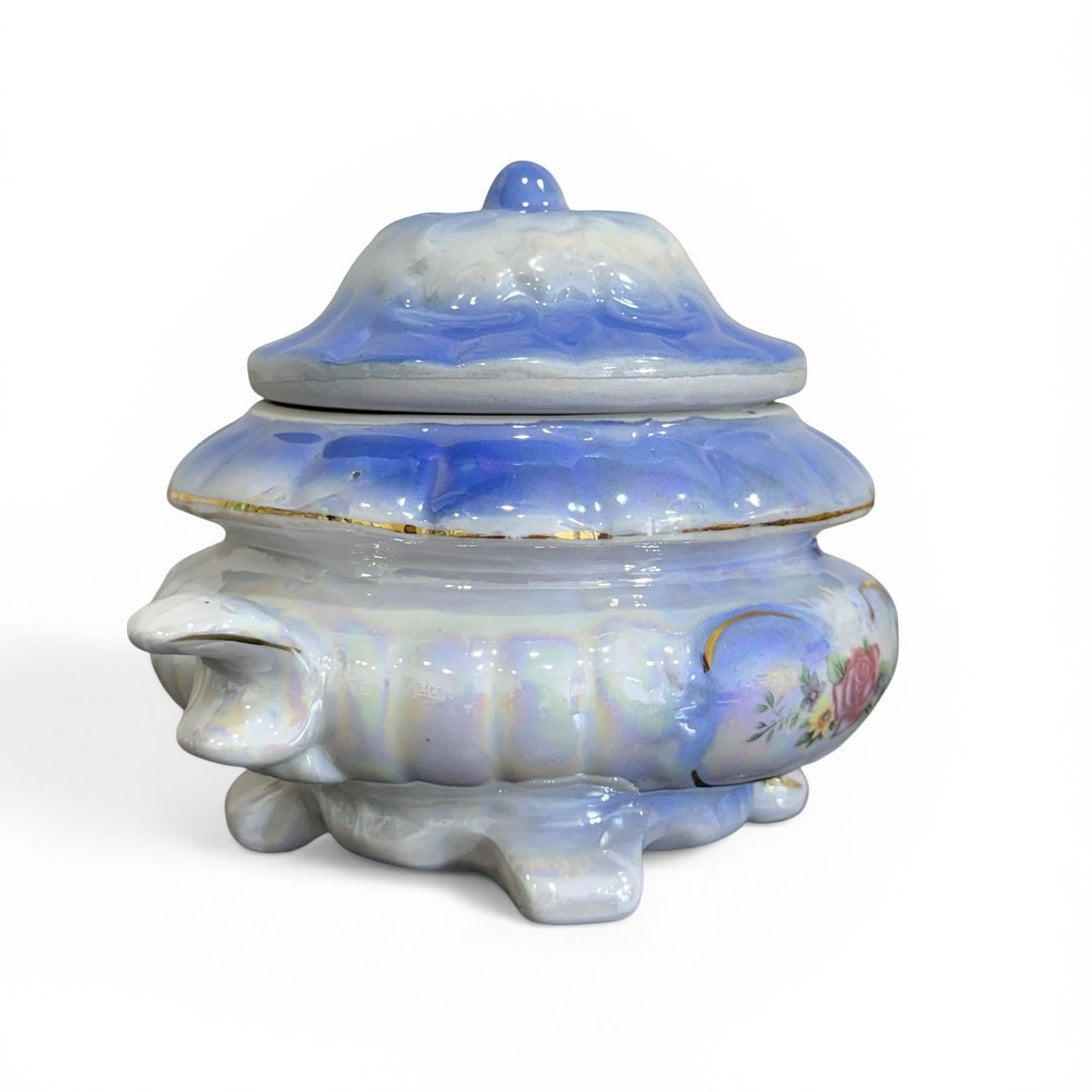 Iridescent Blue Lidded Dish / Footed Trinket Bowl