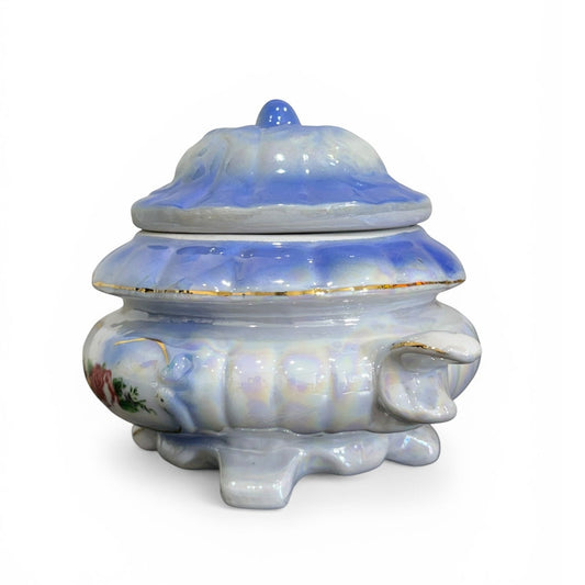 Iridescent Blue Lidded Dish / Footed Trinket Bowl