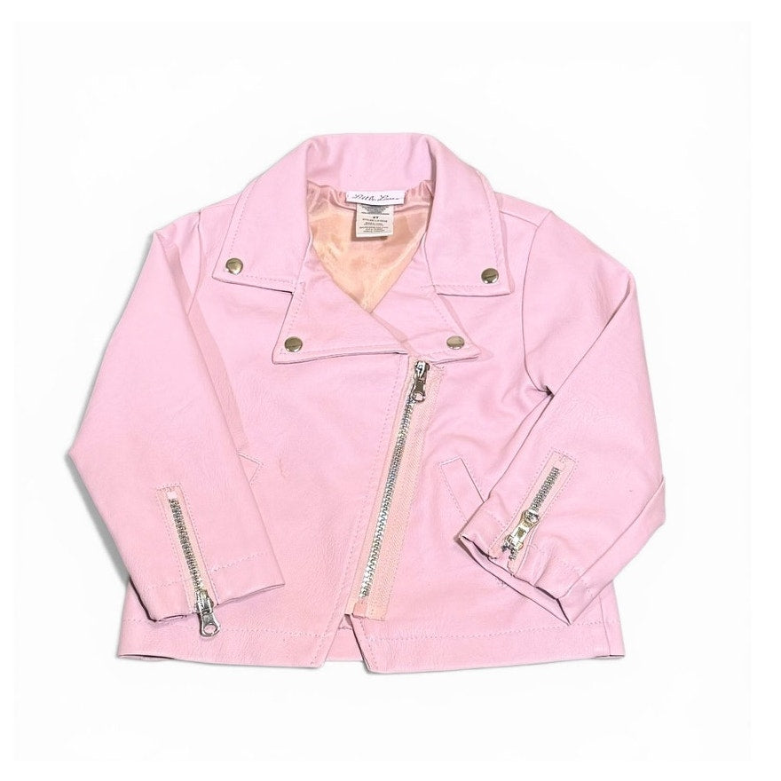 Y2K Little Lass Pink Faux Leather Moto Jacket Toddler 2T Biker Style