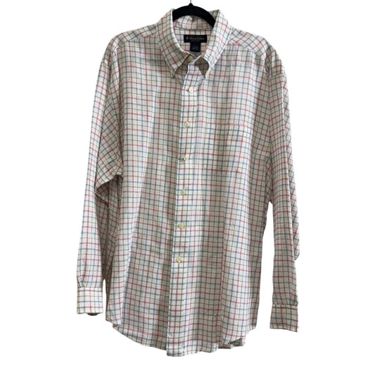 Brooks Brother Blue and Red Plaid Irish Linen Men's Button Up Shirt - XL