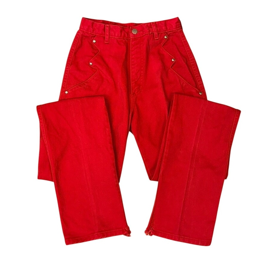 Vintage Roper Red Western Jeans – Made in USA 100% Cotton – High Waist Rodeo Pants – XS / Size 5