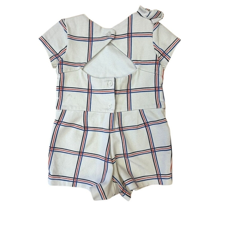 Janie and Jack Plaid Bow Romper 12–18M Patriotic Red White Blue Baby Outfit