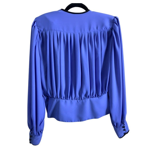 Vintage Josephine Cropped Blouse – Periwinkle Blue Pleated Top (1980s)