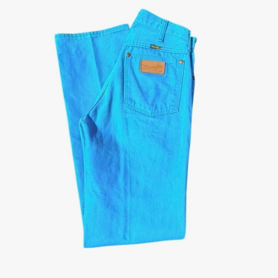 Vintage Wrangler Blue Denim Jeans Made USA High Rise Straight Leg 90s 26x36