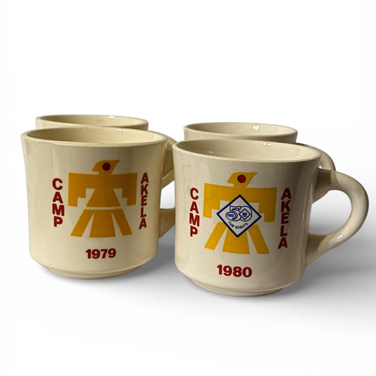Vintage Cub Scouts Camp Akela Mugs (1979–1980) | BSA Memorabilia (Set of 4)