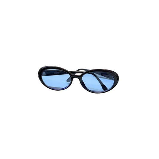 Vintage 90s/Y2K Blue Lens Oval Sunglasses | Slim Black Frame w/ Case