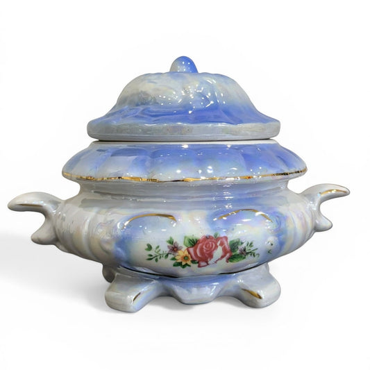 Iridescent Blue Lidded Dish / Footed Trinket Bowl